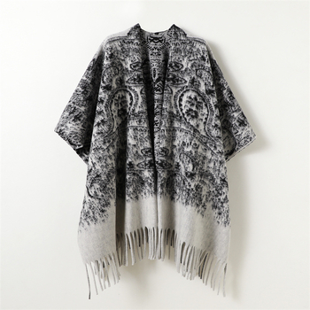 Unisex dvipusis šalikas-manteliai korejiško stiliaus su gėlėtu raštu, poliesterio audinys warp-knitting, šilumos funkcija, tie-dye apdorojimas, vintage stilius.