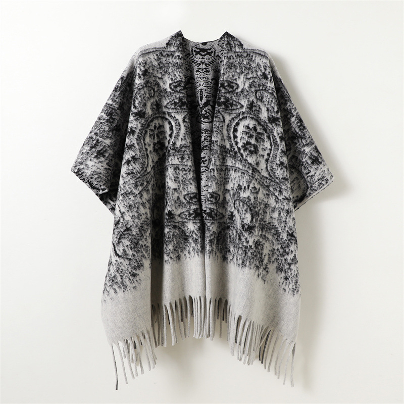 Unisex dvipusis šalikas-manteliai korejiško stiliaus su gėlėtu raštu, poliesterio audinys warp-knitting, šilumos funkcija, tie-dye apdorojimas, vintage stilius.