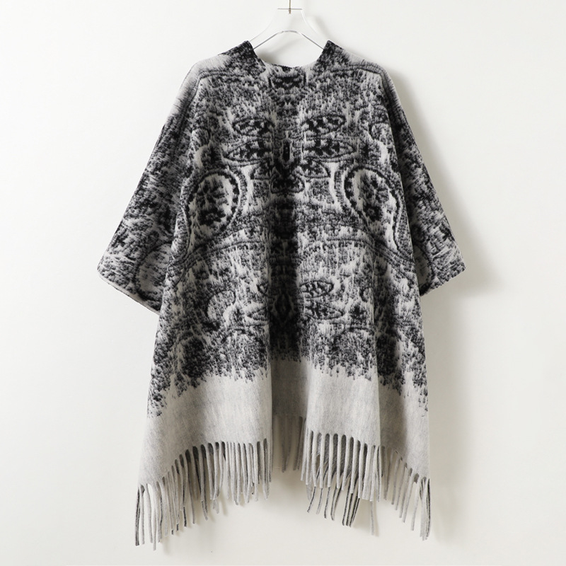 Unisex dvipusis šalikas-manteliai korejiško stiliaus su gėlėtu raštu, poliesterio audinys warp-knitting, šilumos funkcija, tie-dye apdorojimas, vintage stilius.