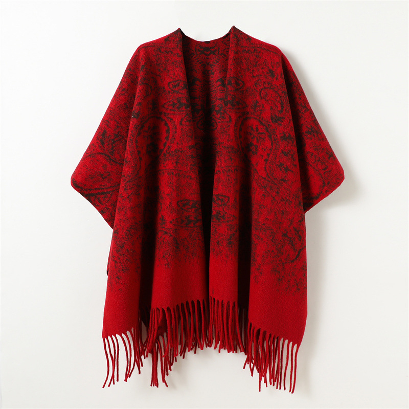 Unisex dvipusis šalikas-manteliai korejiško stiliaus su gėlėtu raštu, poliesterio audinys warp-knitting, šilumos funkcija, tie-dye apdorojimas, vintage stilius.