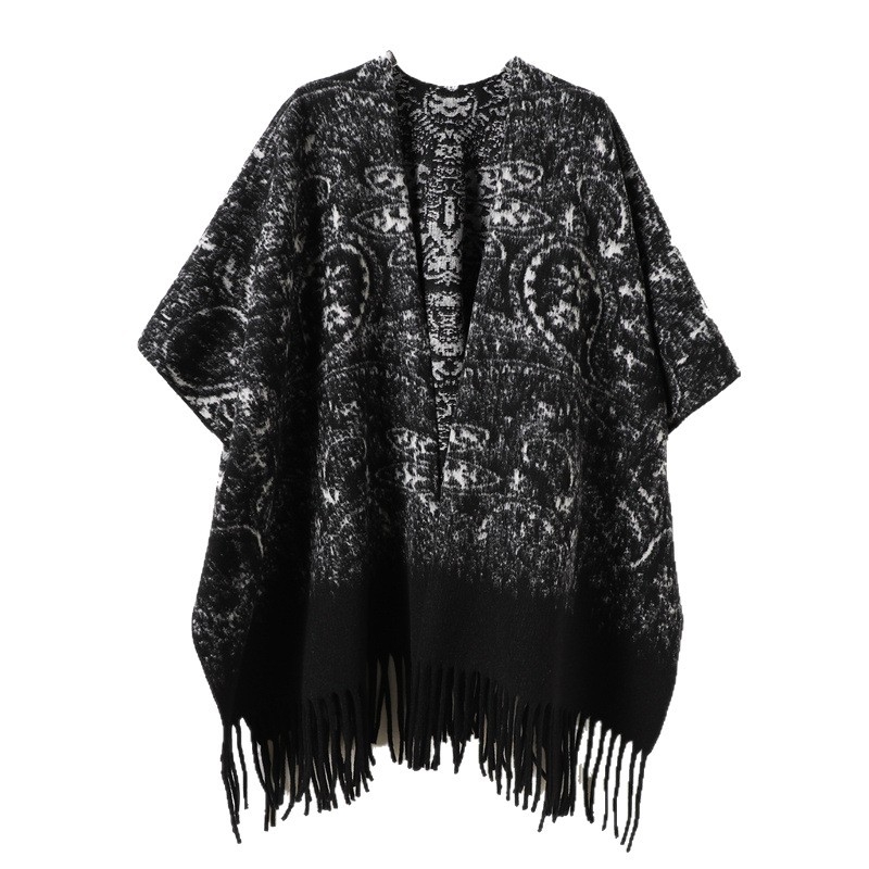 Unisex dvipusis šalikas-manteliai korejiško stiliaus su gėlėtu raštu, poliesterio audinys warp-knitting, šilumos funkcija, tie-dye apdorojimas, vintage stilius.