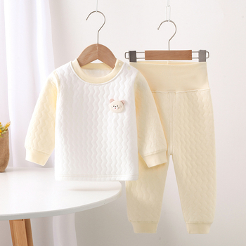 Vaikų medvilninis dviejų dalių terminis komplektas su apvaliu kaklu, švelni apdaila, išlaiko šilumą, ruduo–žiema