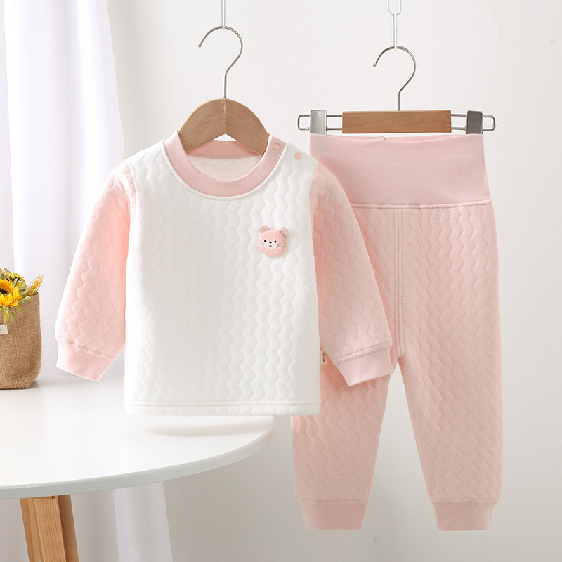 Vaikų medvilninis dviejų dalių terminis komplektas su apvaliu kaklu, švelni apdaila, išlaiko šilumą, ruduo–žiema