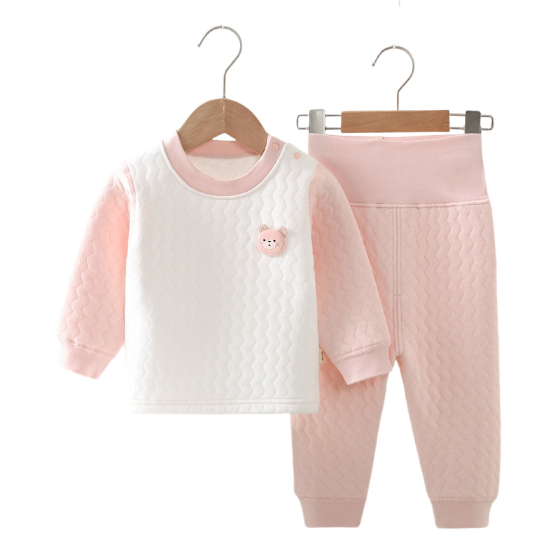 Vaikų medvilninis dviejų dalių terminis komplektas su apvaliu kaklu, švelni apdaila, išlaiko šilumą, ruduo–žiema