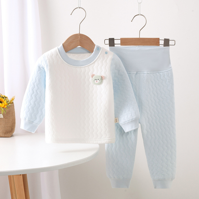 Vaikų medvilninis dviejų dalių terminis komplektas su apvaliu kaklu, švelni apdaila, išlaiko šilumą, ruduo–žiema