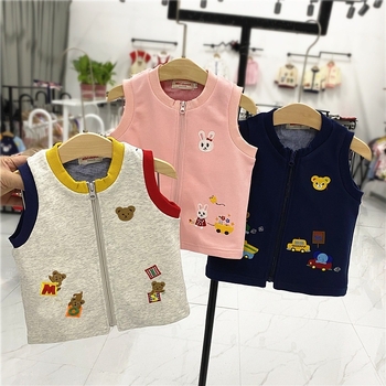 Dječja vesta, japanski stil kardigana, uzorak medvjeda, zatvarač, pamuk 95%, za uzrast 3–8 godina