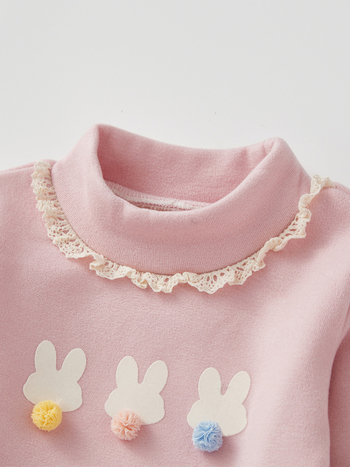 Baba lányok alapkialakítású felső fleece-béléssel, vastag és meleg, hosszú ujjú, félmagas gallér, őszi–téli