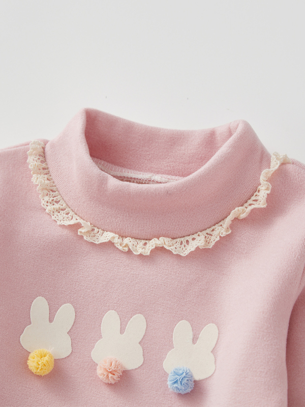 Baba lányok alapkialakítású felső fleece-béléssel, vastag és meleg, hosszú ujjú, félmagas gallér, őszi–téli