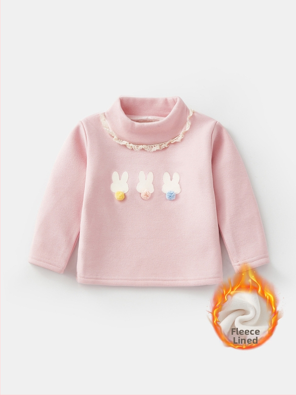 Zīdaiņu meitenēm bāzes tops ar flisa iekšpusi, biezs un silts, garas piedurknes, pusaugsta kakla apkakle, rudens-zima