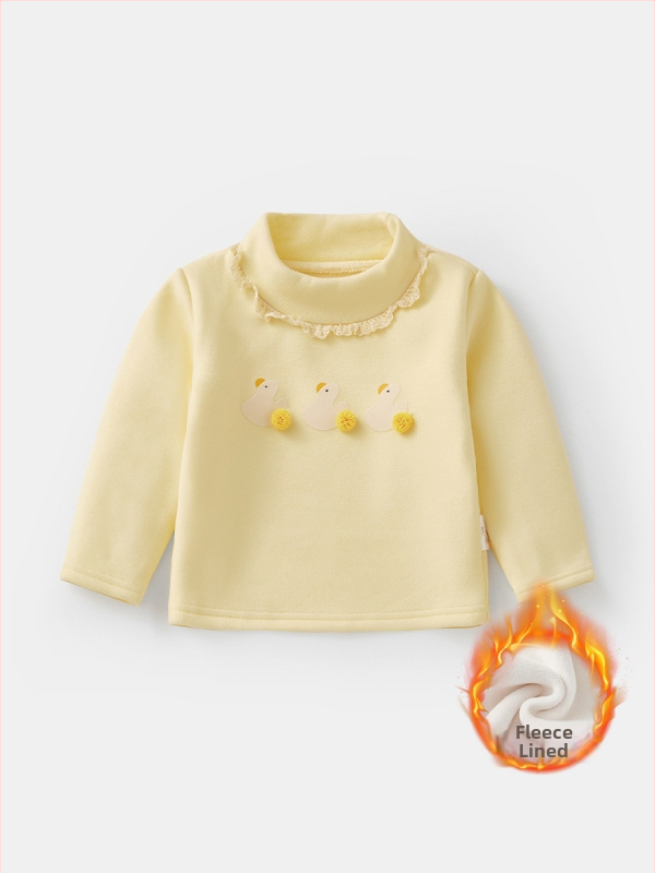 Zīdaiņu meitenēm bāzes tops ar flisa iekšpusi, biezs un silts, garas piedurknes, pusaugsta kakla apkakle, rudens-zima