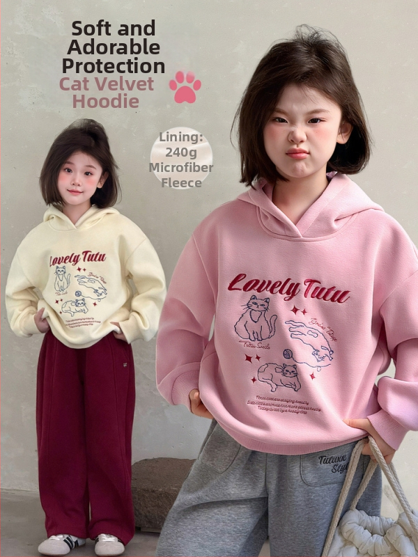 Mergaitėms be gobtuvo megztinis žiemai ir rudeniui (medvilnė 60,7%; animaciniai paveikslėliai ir raidės; amžius 3-8 metai)