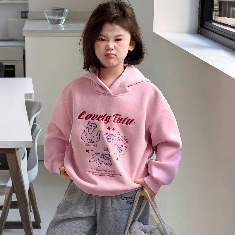 Худи за момичета (зимно-есенно; памук 60,7%; картина с анимационни герои и букви)