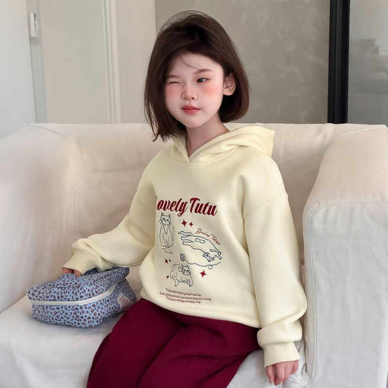 Худи за момичета (зимно-есенно; памук 60,7%; картина с анимационни герои и букви)