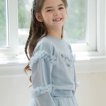 Детска суитшърт с дантелена кант и мрежеста тъкан, дълги ръкави, пуловер, принцес стил, дебел плат, 95% полиестер