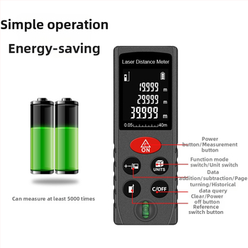 Inorm Nešiojamas lazerinio atstumo matuoklis, diapazonas 0,05–100 m, raiška 1 mm, tikslumas ±2 mm, IP54 apsauga