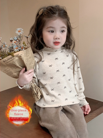 Mergaitėms skirtas fliso pagrindinis topas, korėjiečio stiliaus, aukštas kaklas, medvilninis flisas, žiema
