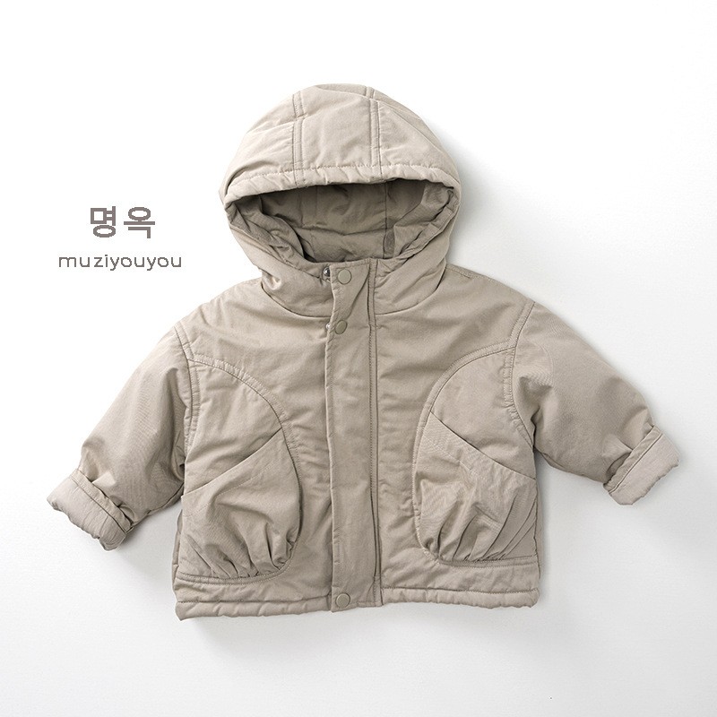 Bērnu kokvilnas jaka, Korejas stilā, poliesteru pildījums, kokvilnas ārējais audums, kokvilnas oderējums, rāvējslēdzējs