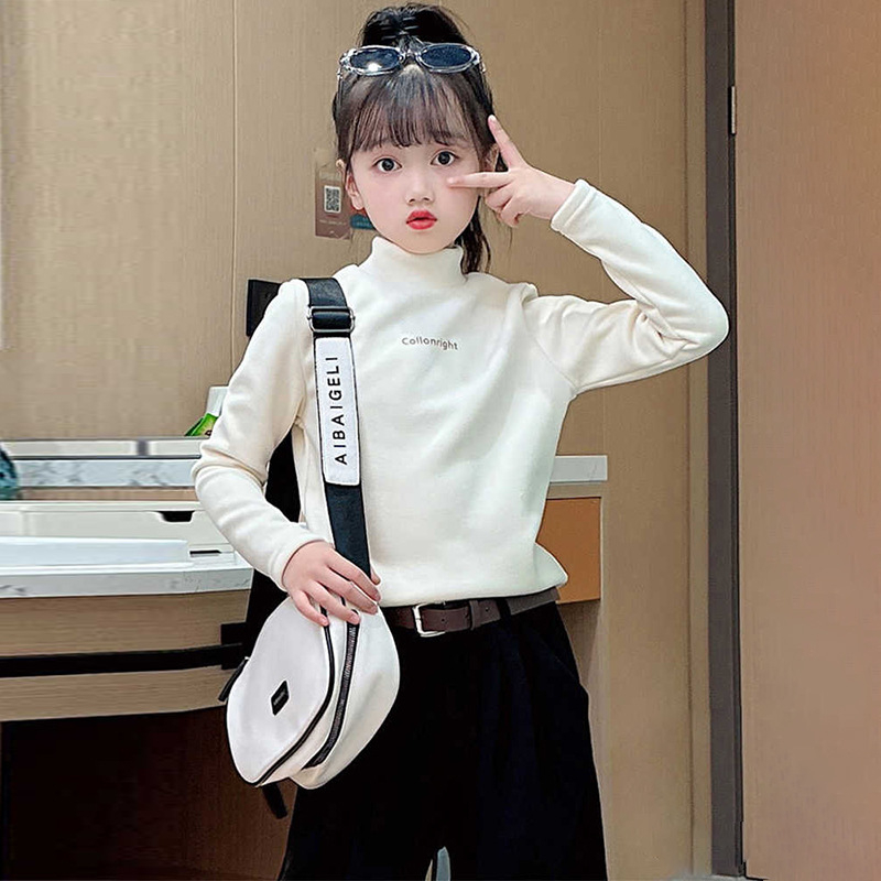 Vaikiškas topas su fliso pamušalu, aukštas kaklas, 95% poliesteris, Korėjų stiliaus atspaudas, 3–8 metų amžius