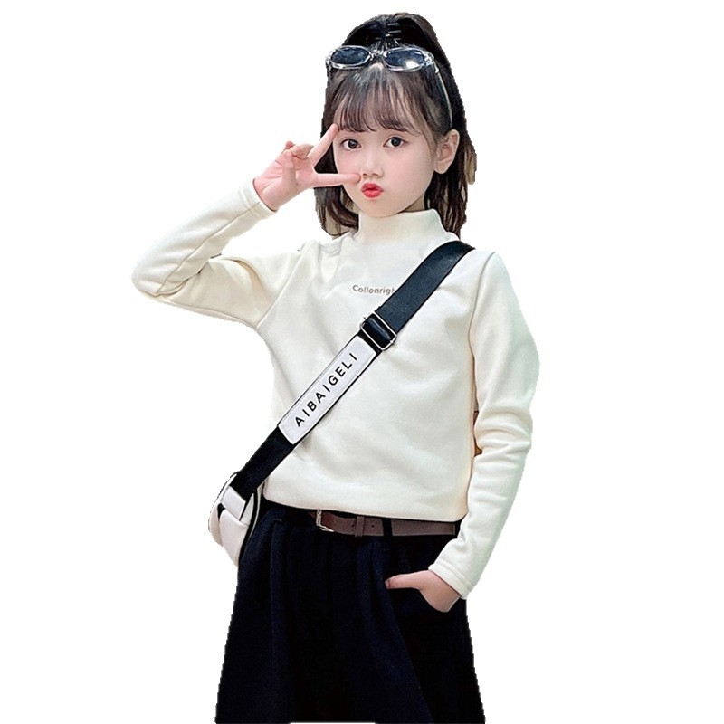 Vaikiškas topas su fliso pamušalu, aukštas kaklas, 95% poliesteris, Korėjų stiliaus atspaudas, 3–8 metų amžius