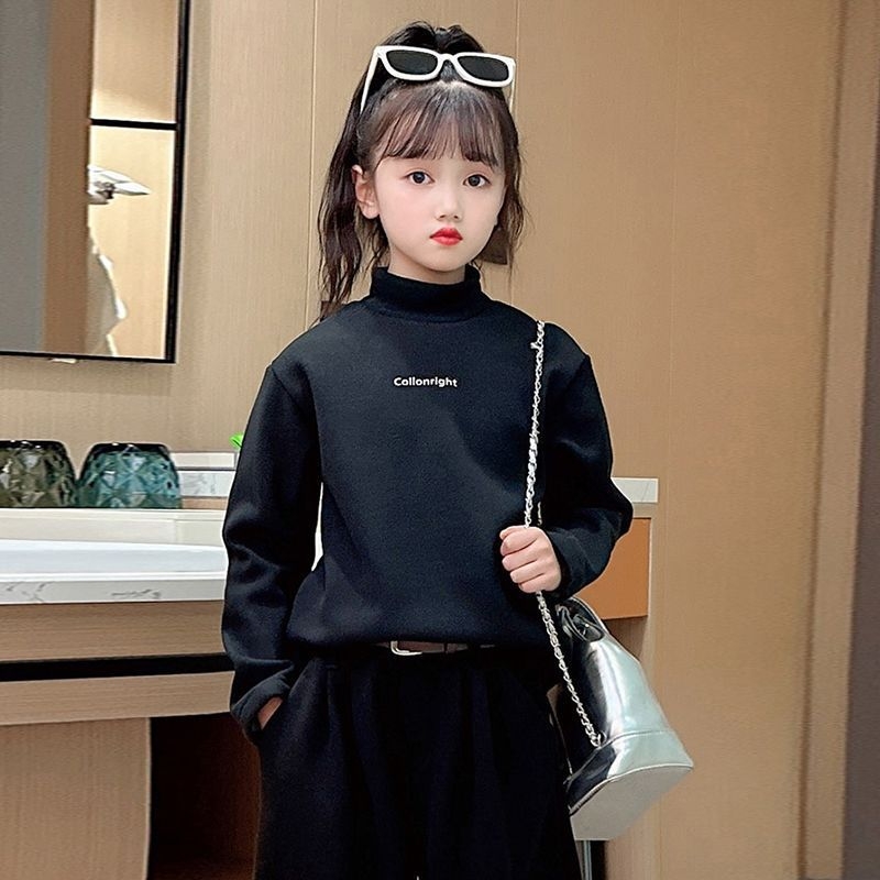 Vaikiškas topas su fliso pamušalu, aukštas kaklas, 95% poliesteris, Korėjų stiliaus atspaudas, 3–8 metų amžius