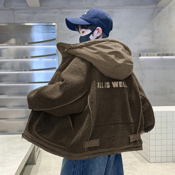 Fiúknak téli fleece kapucnis dzseki, vastag, poliészter külső és bélés, cipzáras záródás