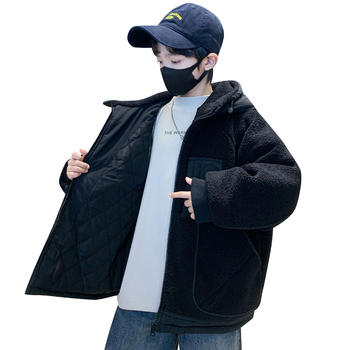 Fiúknak téli fleece kapucnis dzseki, vastag, poliészter külső és bélés, cipzáras záródás