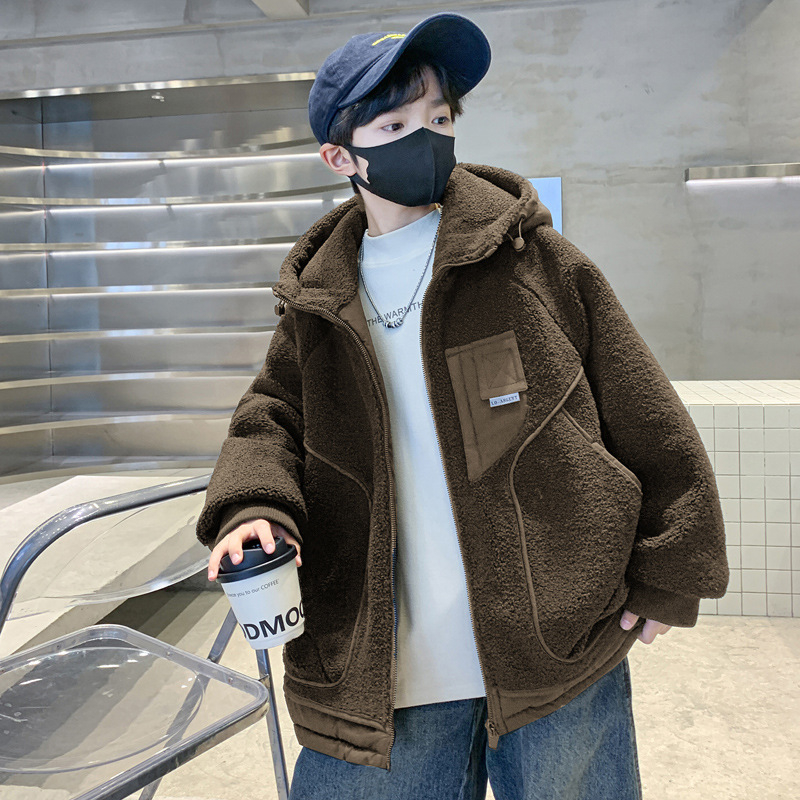 Fiúknak téli fleece kapucnis dzseki, vastag, poliészter külső és bélés, cipzáras záródás