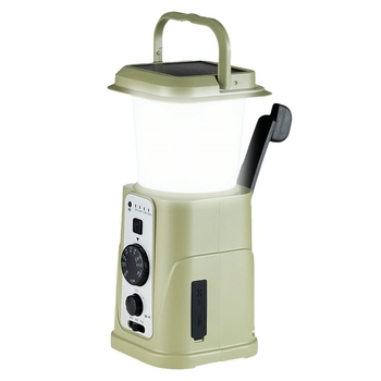 Lauko kemperių daugiafunkcinė lemputė su rankiniu įkrovimu, saulės įkrovimu ir radiju (HY-008; >4000mAh; mono garsas)