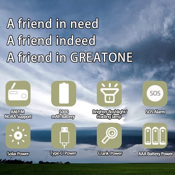 Lauko kemperių daugiafunkcinė lemputė su rankiniu įkrovimu, saulės įkrovimu ir radiju (HY-008; >4000mAh; mono garsas)