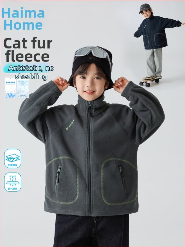 Gyerek polárfleece dzseki koreai stílusú, magas gallér, cipzáras záródás, 8 éves vagy nagyobb gyermekeknek