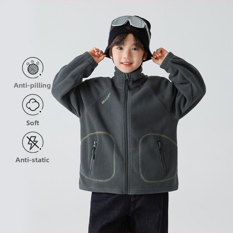 Gyerek polárfleece dzseki koreai stílusú, magas gallér, cipzáras záródás, 8 éves vagy nagyobb gyermekeknek