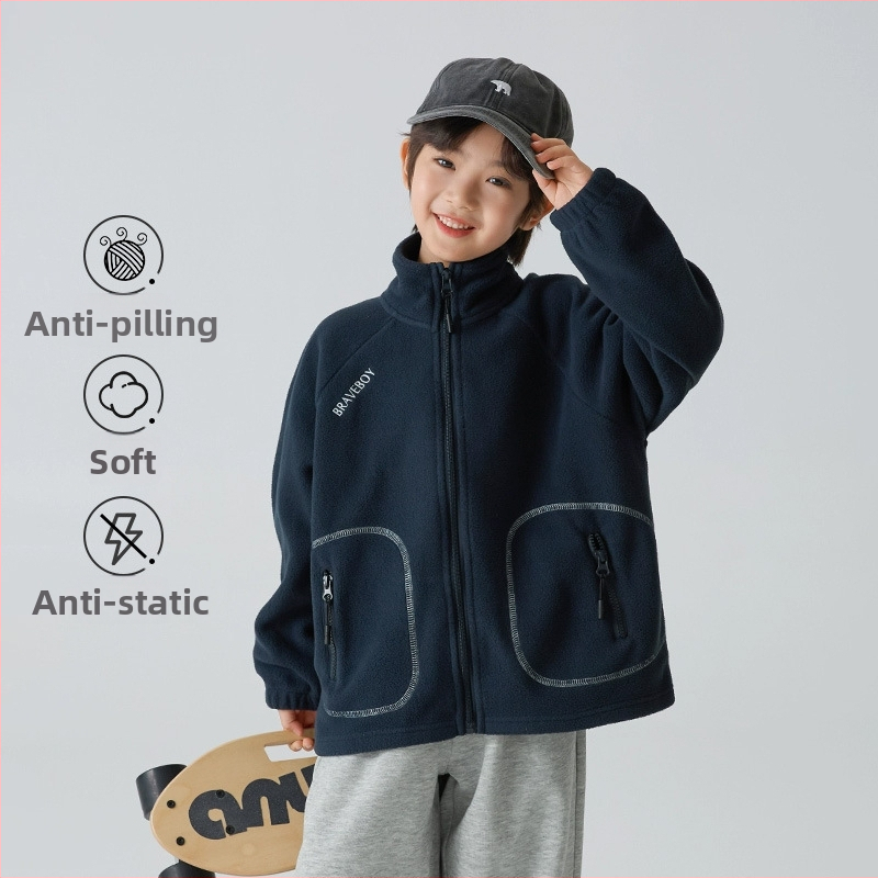 Gyerek polárfleece dzseki koreai stílusú, magas gallér, cipzáras záródás, 8 éves vagy nagyobb gyermekeknek