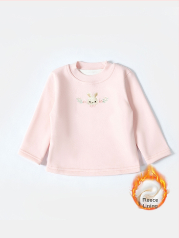 Mergaitei su fliso pamušalu storas apvalios kaklo slim-fit marškinėliai su ilgomis rankovėmis, 92,8% poliesterio, žiemai ir rudeniui