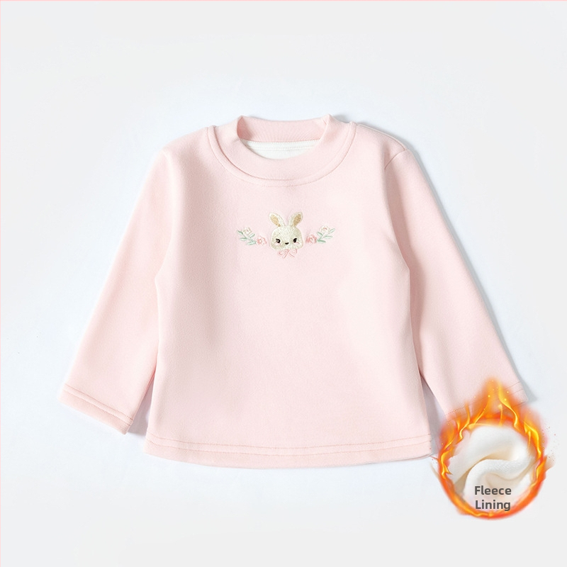 Mergaitei su fliso pamušalu storas apvalios kaklo slim-fit marškinėliai su ilgomis rankovėmis, 92,8% poliesterio, žiemai ir rudeniui