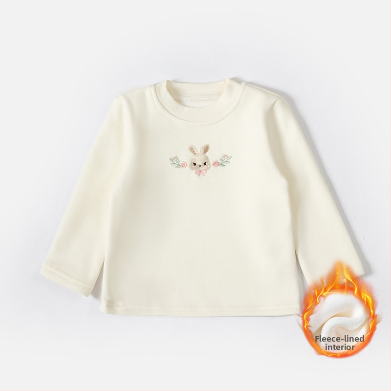 Mergaitei su fliso pamušalu storas apvalios kaklo slim-fit marškinėliai su ilgomis rankovėmis, 92,8% poliesterio, žiemai ir rudeniui