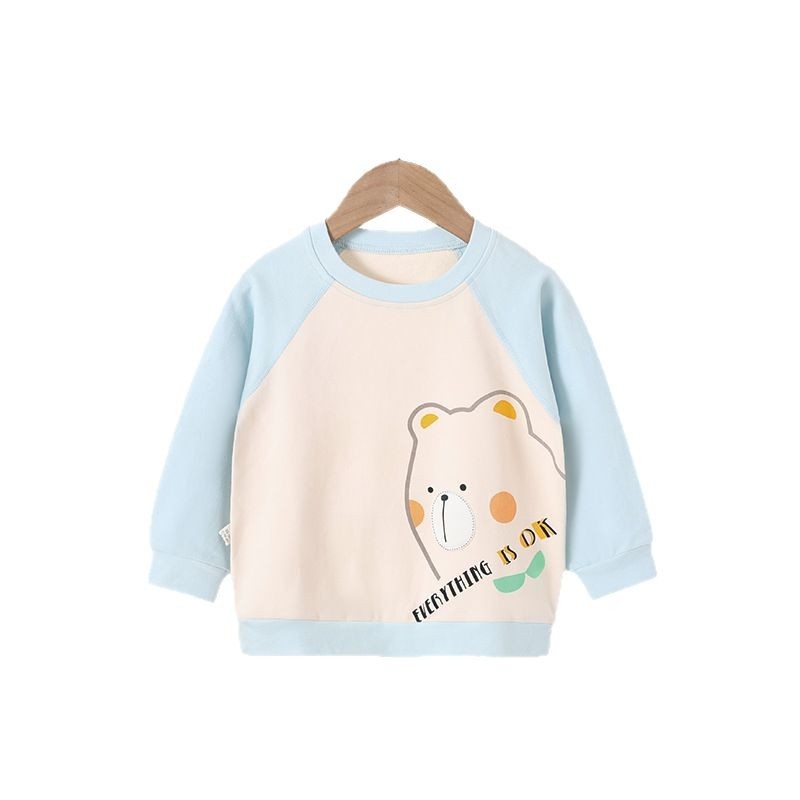 Unisex dječji top s cartoon printom, 95% pamuk 5% elastan, okrugli ovratnik, mekana tekstura, pogodno za djecu 1–3 godine, za sve sezone