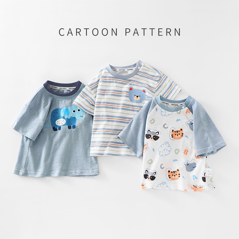 Unisex gyerekeknek pamut póló, 100% pamut, állatmintás, rövid ujjú, kerek nyak, nyári casual