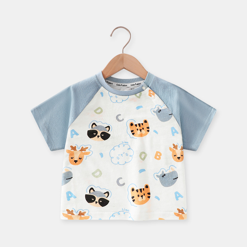 Unisex gyerekeknek pamut póló, 100% pamut, állatmintás, rövid ujjú, kerek nyak, nyári casual