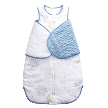 Sac de dormit pentru bebeluși cu mâneci, all-season, pentru 0–1 an, umplutură din bumbac, țesătură din bumbac răsăluit, mâneci detașabile, fermoar din nailon.