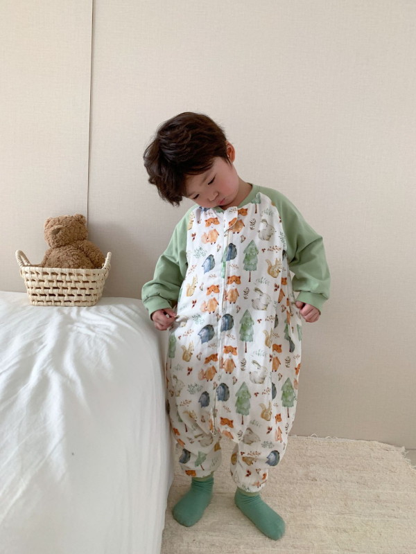 Dječji jednopojasni pidžama kombinezon od bambusovih vlakana, podstava od čistog pamuka (≥95%), punilo od pamuka, uzorak crtani likovi životinja, jesen