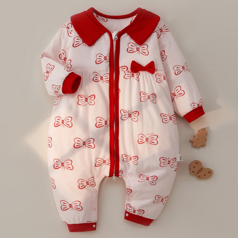 Sac de dormit pentru copii, iarnă, gros, cu mâneci lungi și picioare separate, fermoar metalic, exterior din bumbac cu căptușeală din bumbac pur