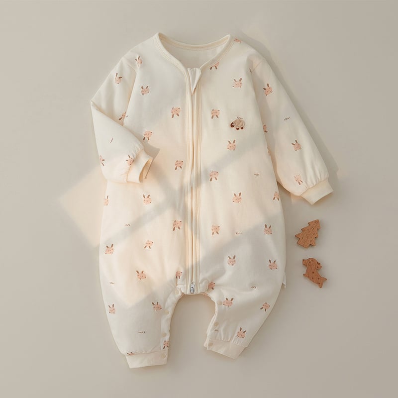 Sac de dormit pentru copii, iarnă, gros, cu mâneci lungi și picioare separate, fermoar metalic, exterior din bumbac cu căptușeală din bumbac pur