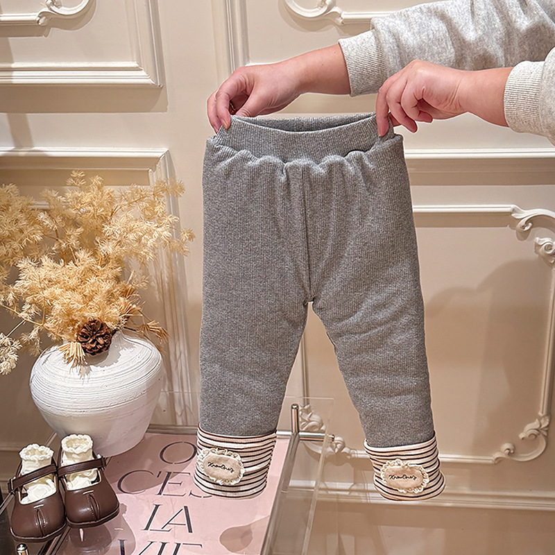 Pantaloni de iarnă pentru copii din bumbac, lungi, talie medie, stil casual de bază, 60% bumbac