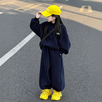 Lányok őszi casual kétdarabos készlet: hosszú ujjú pulóver felső + hosszú nadrág, egyszínű, 80% poliészter