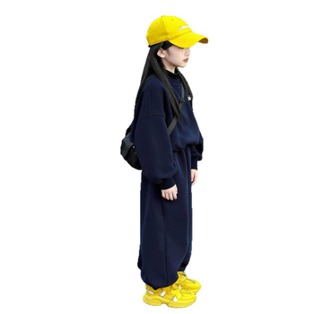 Lányok őszi casual kétdarabos készlet: hosszú ujjú pulóver felső + hosszú nadrág, egyszínű, 80% poliészter