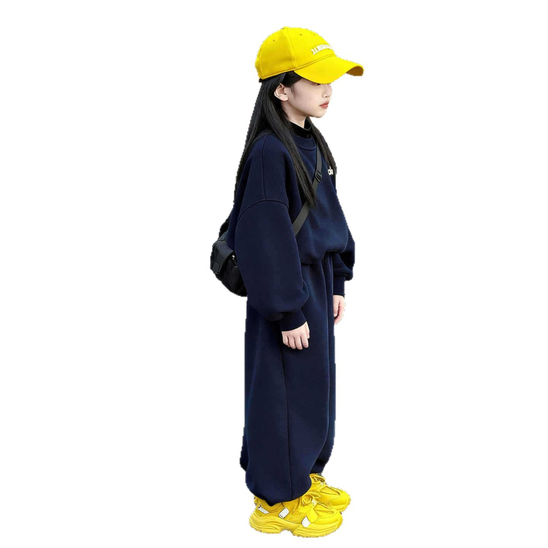 Lányok őszi casual kétdarabos készlet: hosszú ujjú pulóver felső + hosszú nadrág, egyszínű, 80% poliészter