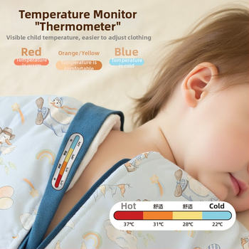 Miega soma zīdaiņiem – Karikatūru raksts; Kokvilnas audums; Kokvilnas oderējums; Kokvilnas pildījums; Visu sezonu lietošana