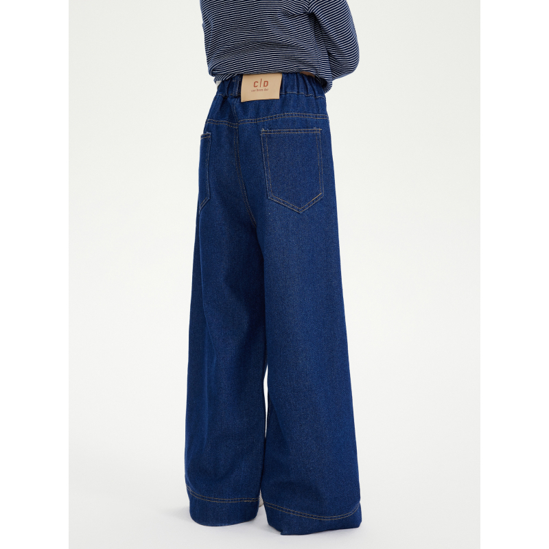 Lányoknak szóló koreai stílusú laza farmernadrág, magas derekú, széles szárú, 80% pamut, 140 cm fölötti gyerekeknek