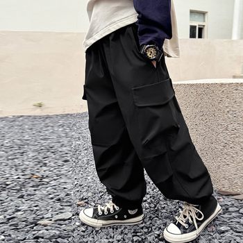 Pantaloni pentru băieți, stil coreean de lucru, 100% poliester, talie elastică, lungi, primăvară-toamnă