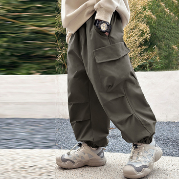 Pantaloni pentru băieți, stil coreean de lucru, 100% poliester, talie elastică, lungi, primăvară-toamnă